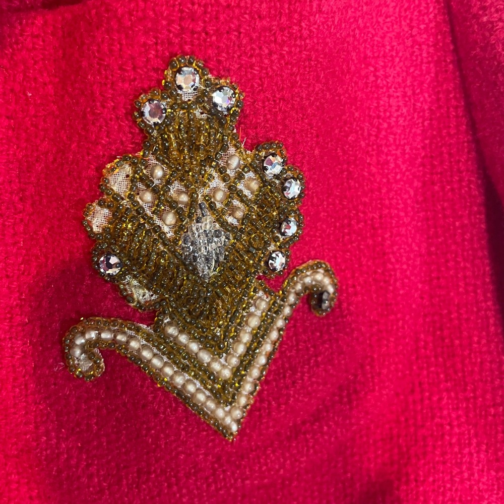Vintage Maurice Original Red Beaded Crest Blazer Jacket Peaked Lapel Cuffed S/M - Picture 2 of 8